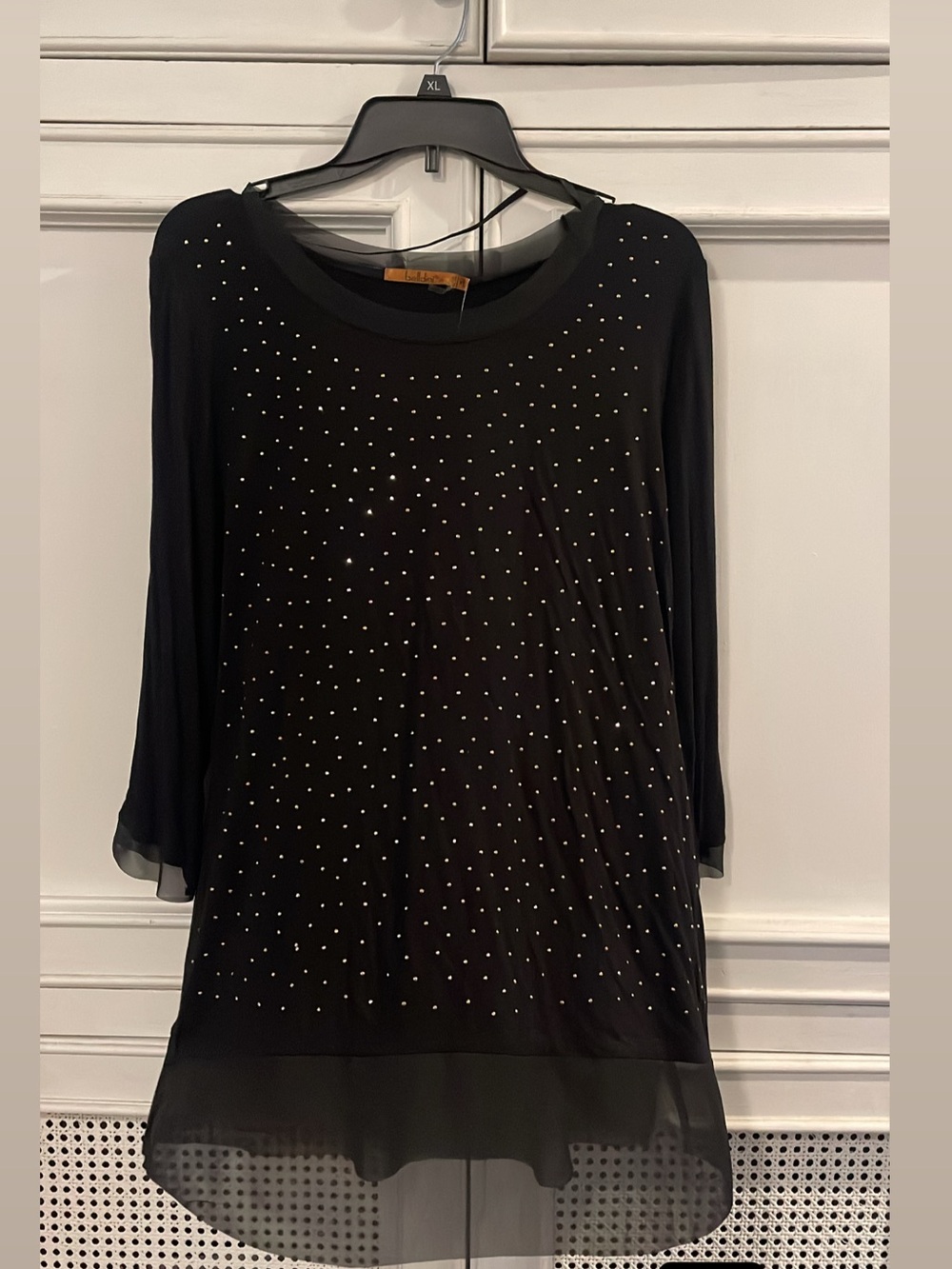 Black Studded Women's Tunic with Sheer Hem